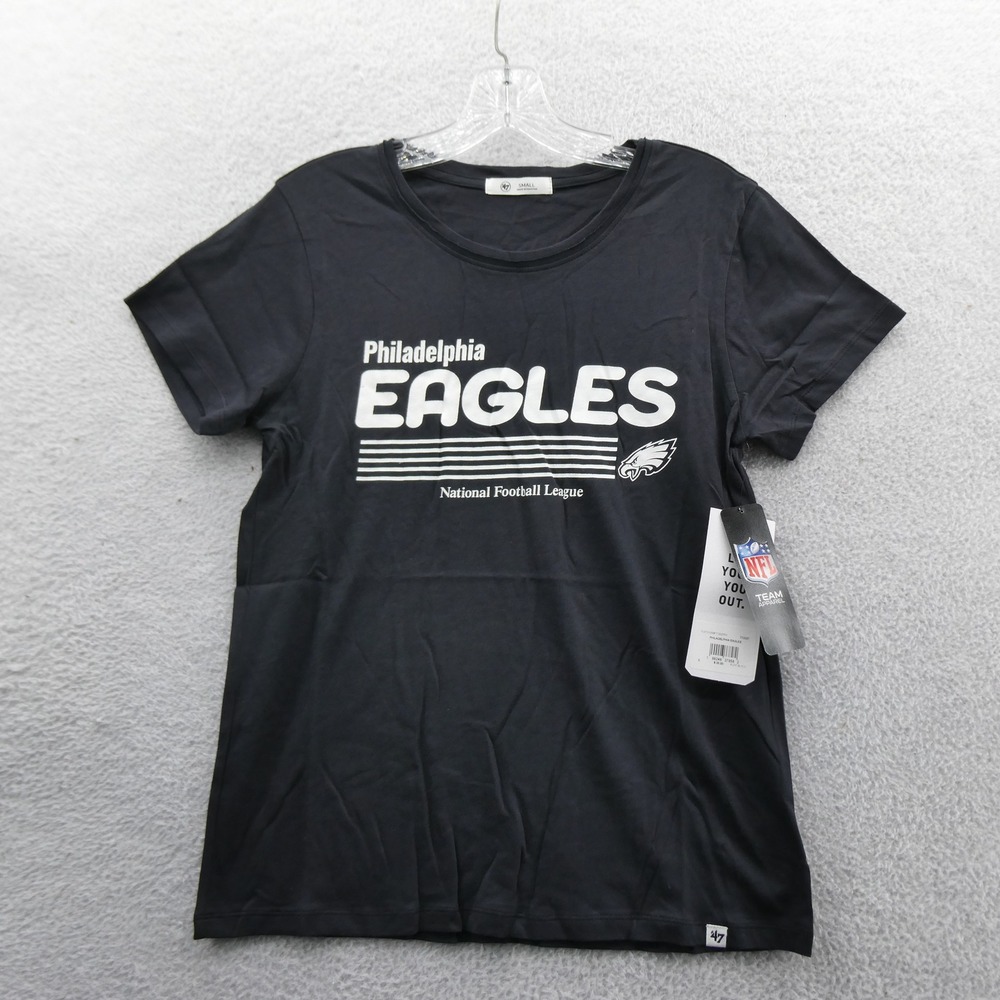 '47 Shirt Womens Small Philadelphia Eagles Black NFL Short Sleeve Cotton Blend